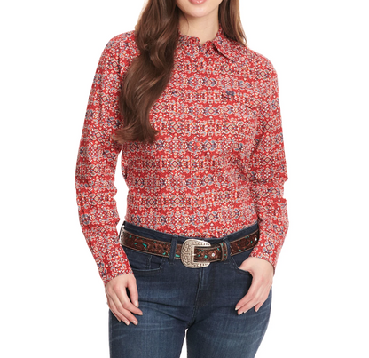 Cinch Women's Long Sleeve Paisley Print Shirt Red MD