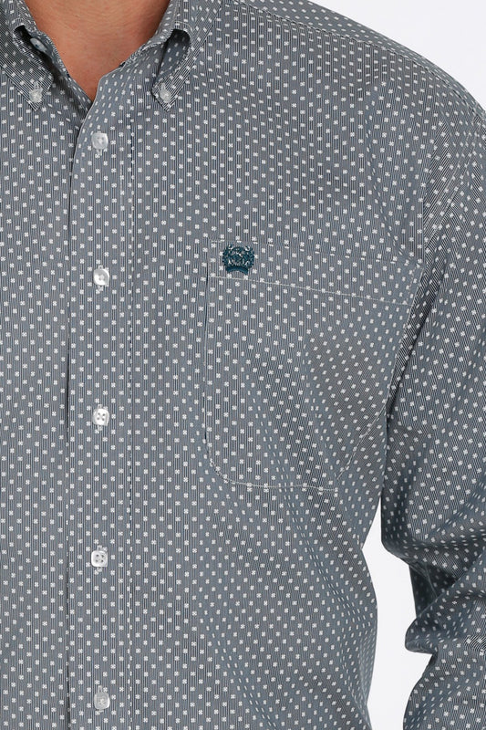 Microstripe Print Button Down Shirt