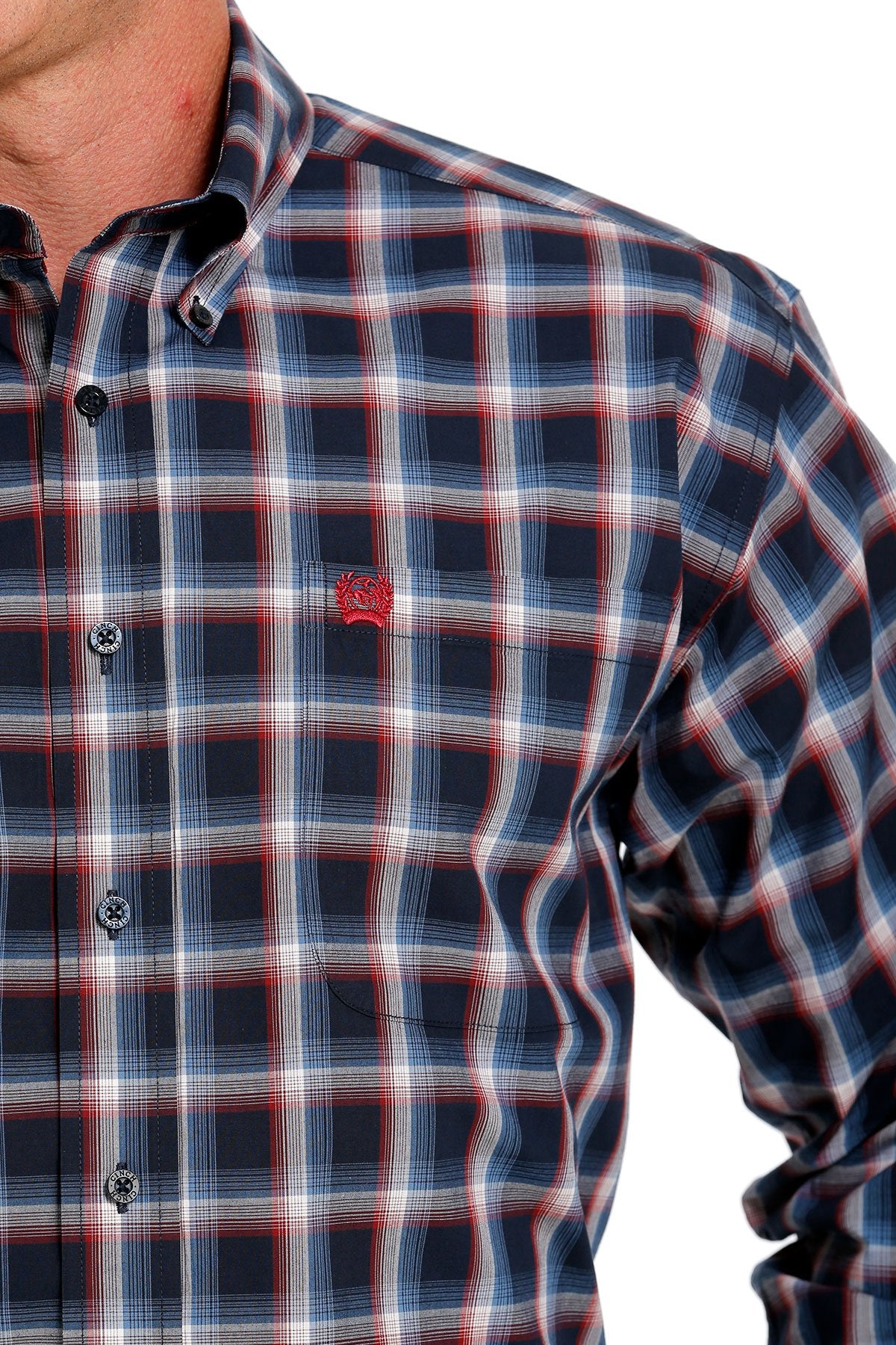 Cinch Men's Plaid Button-down Western Shirt in Navy/Red/Cream