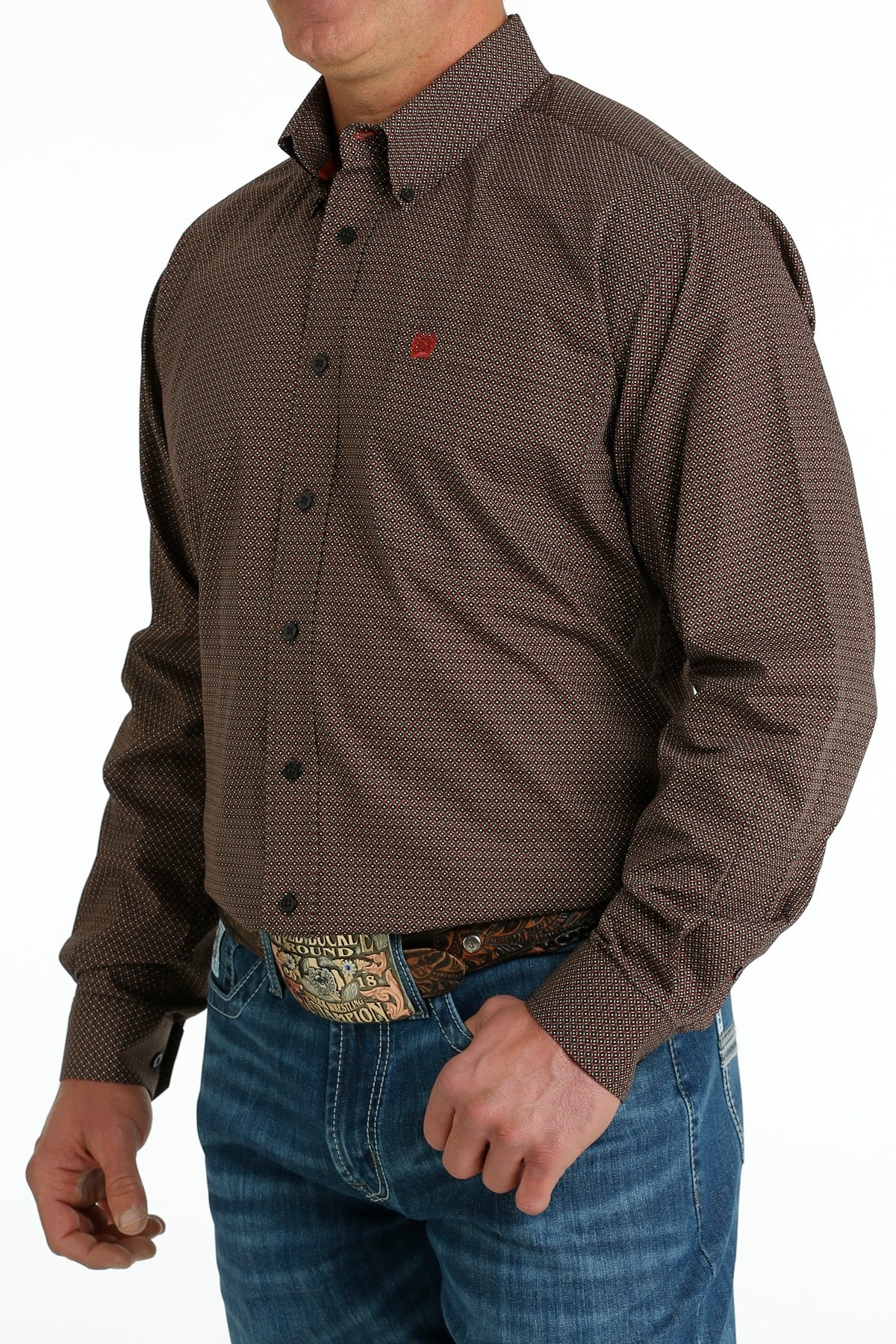 Cinch Men's Geometic Print Button-Down Western Shirt - Brown/Khaki