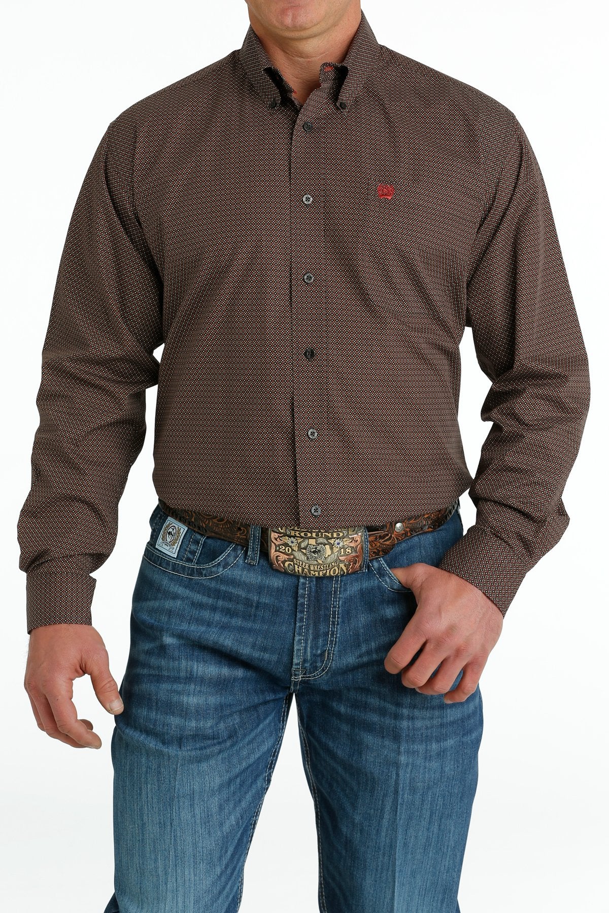 Cinch Men's Geometic Print Button-Down Western Shirt - Brown/Khaki