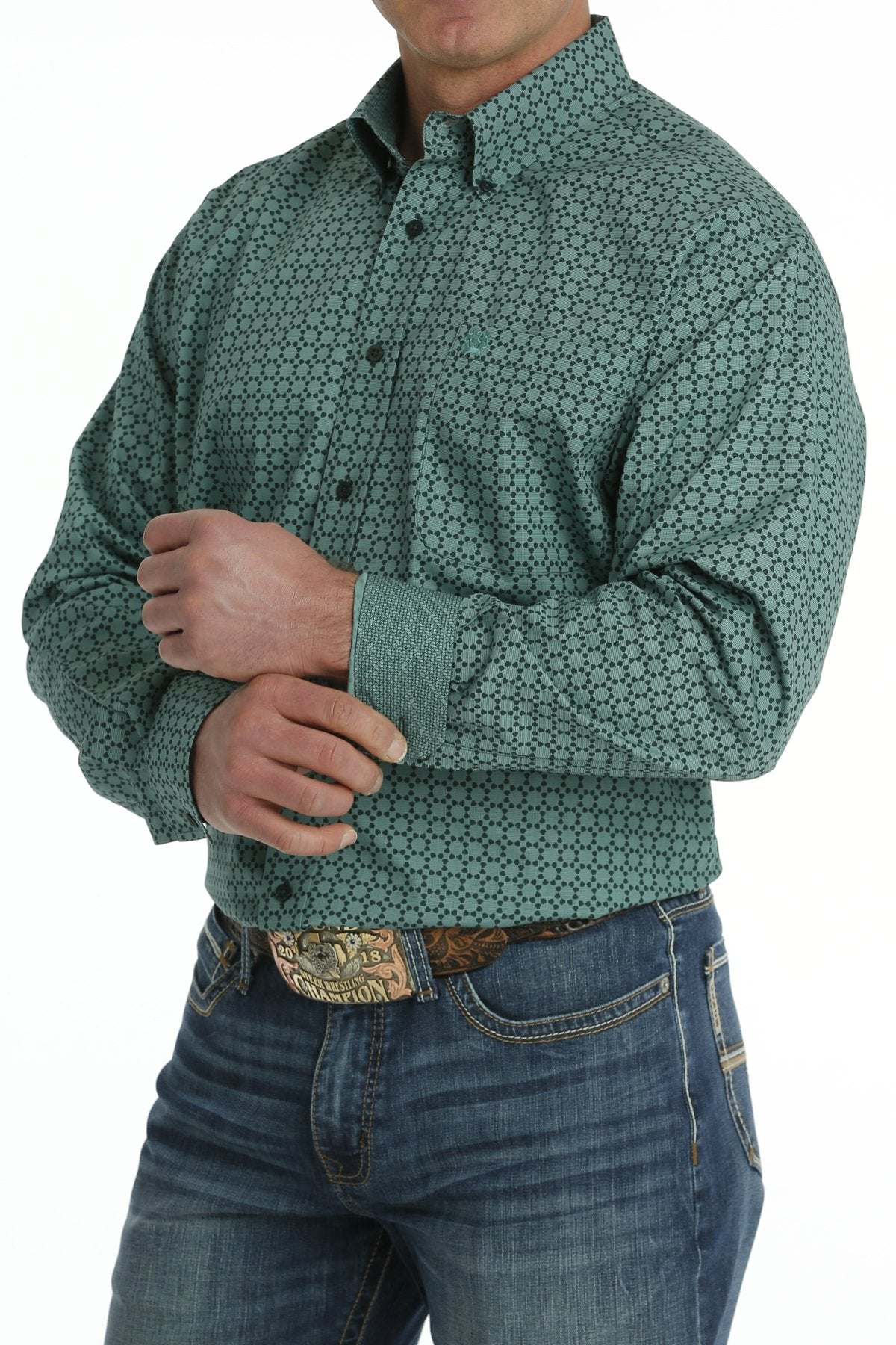 Cinch Men's Green Geometric Print Long Sleeve Western Shirt