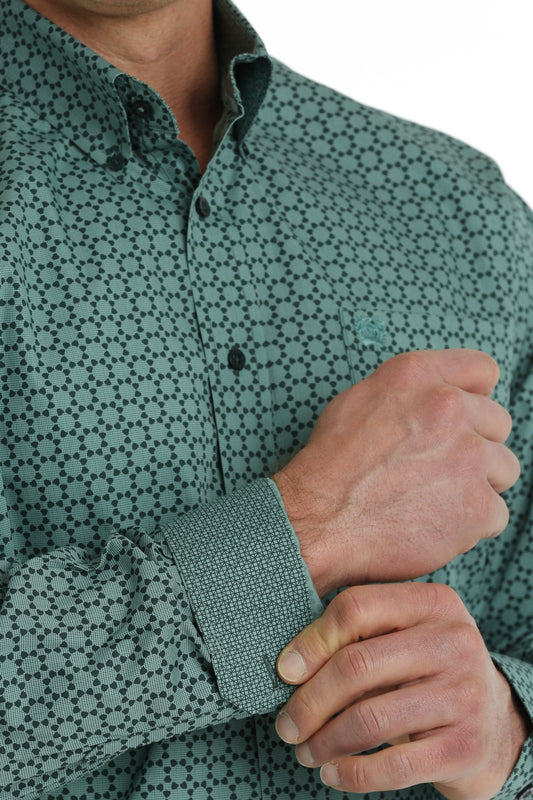 Cinch Men's Green Geometric Print Long Sleeve Western Shirt