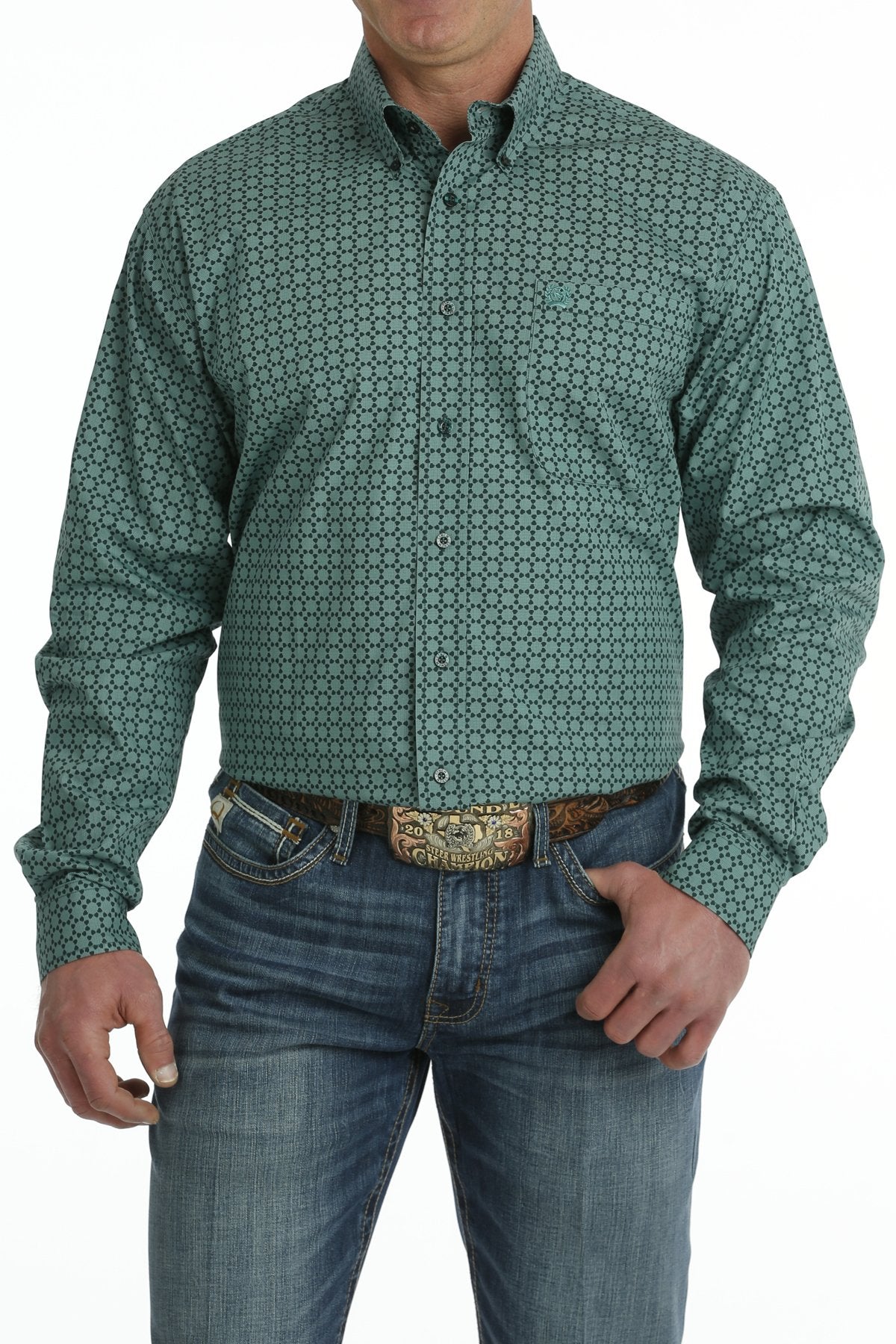 Cinch Men's Green Geometric Print Long Sleeve Western Shirt