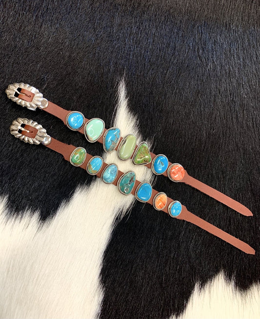 Leather Bracelet with Multi Color Stones