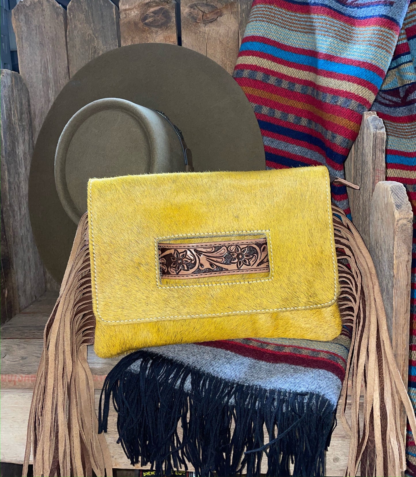 American Darling Mustard Fringe Purse