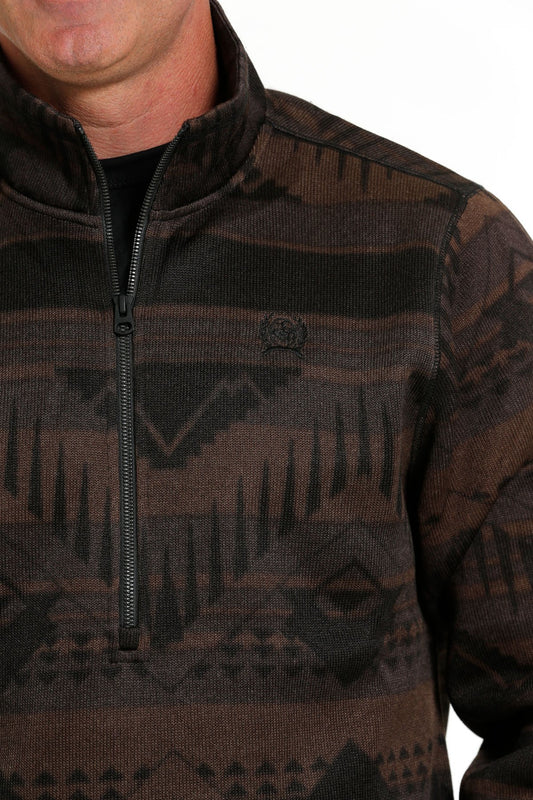 Cinch Men's 1/2 Zip Brown Southwestern Print Sweater Pullover