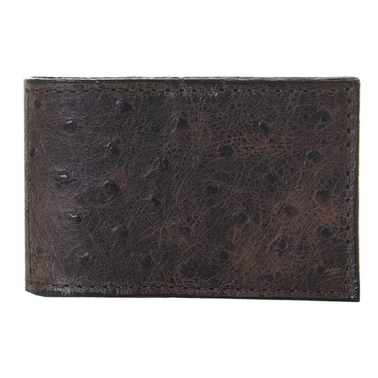 Double J Brown Ostrich Print Money Clip