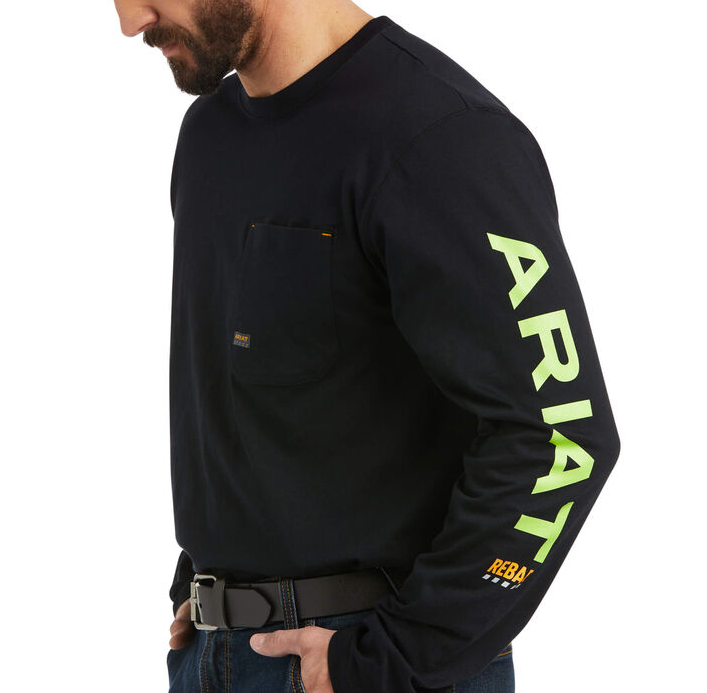 Ariat Rebar Workman Logo Long Sleeve Tee Black/Lime XS