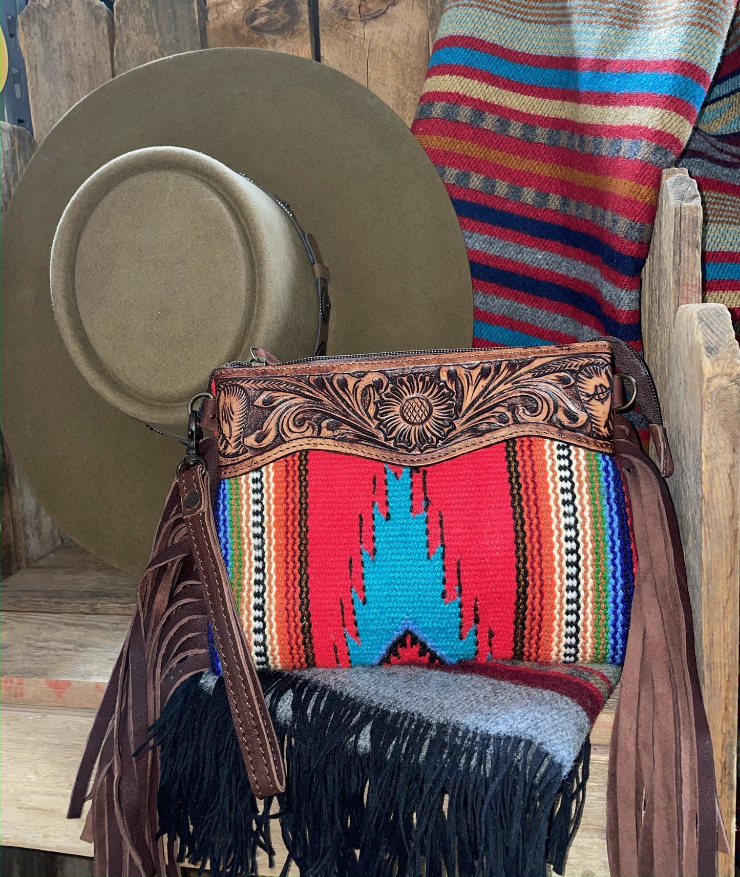 American Darling Red Aztec Purse with Tooling