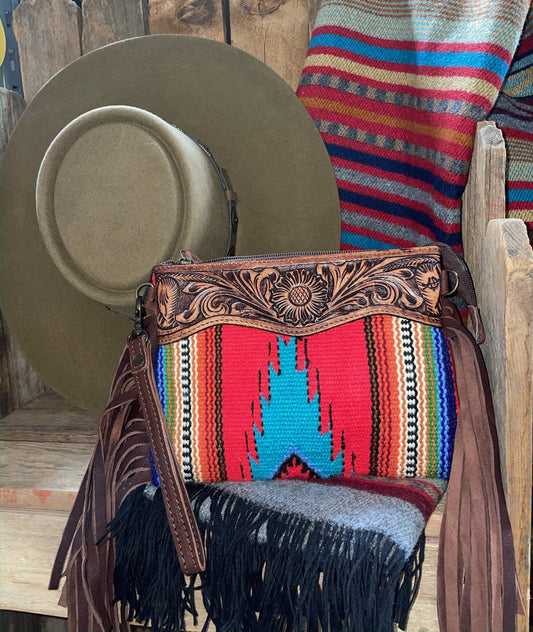 American Darling Red Aztec Purse with Tooling