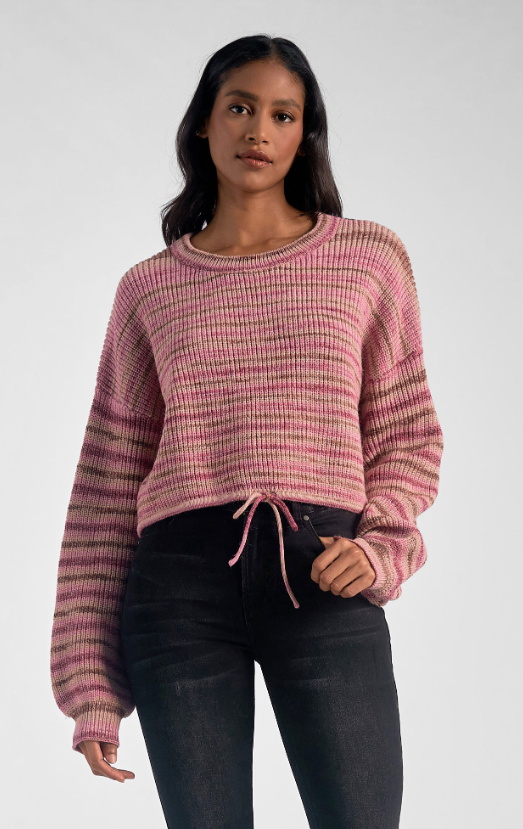 Elan Rose Stripe Crew Neck Sweater SWS10899