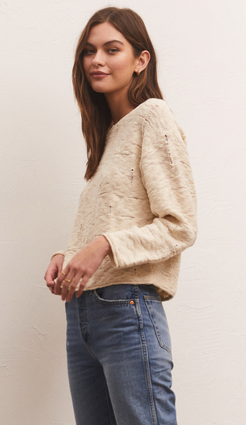 Z Supply Rowe Distressed White Sweater