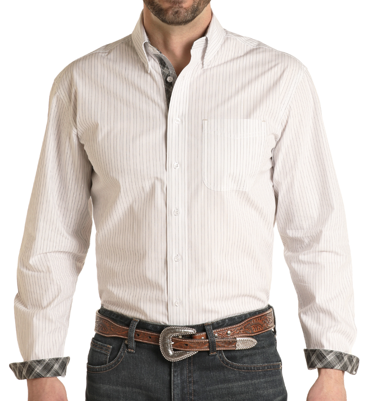 Rock & Roll Mens Stripe Fancy Long Sleeve Button Down Shirt