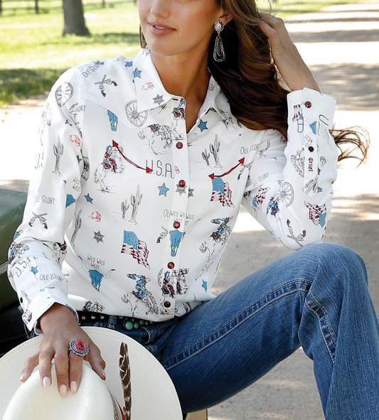 Cinch Long Sleeve USA Print Western Snap Shirt