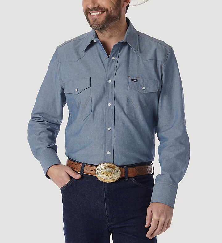 Wrangler Cowboy Cut Firm Finish Long Sleeve Work Shirt Chambray S