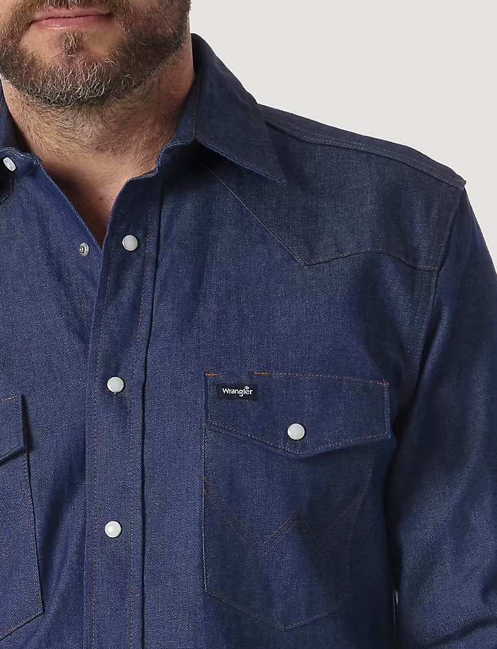 Wrangler Cowboy Cut Firm Finish Long Sleeve Work Shirt Blue S