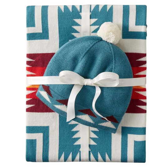 Pendleton OC Knit Baby Blanket with Beanie Harding Teal