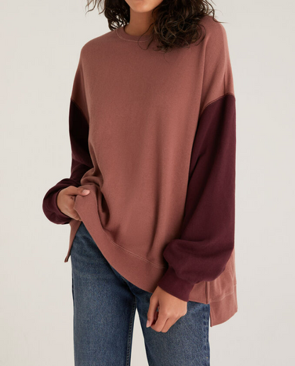 Z Supply Colorblocked Modern Weekender Sweater Mulberry MD